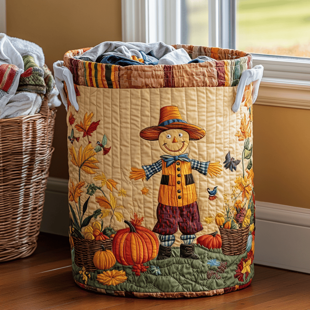Autumn Scarecrow Quilted Laundry Basket Perfect Birthday Gift Idea