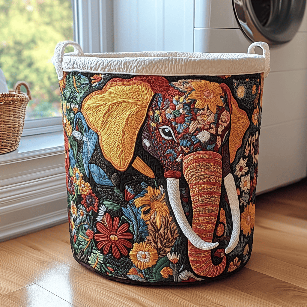 Bold Elephant Quilted Laundry Basket Holiday Favorite Gift