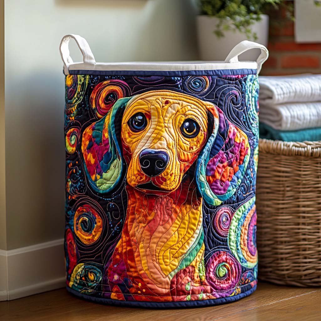Cosmic Dach Delight Quilted Laundry Basket Merch For Friends