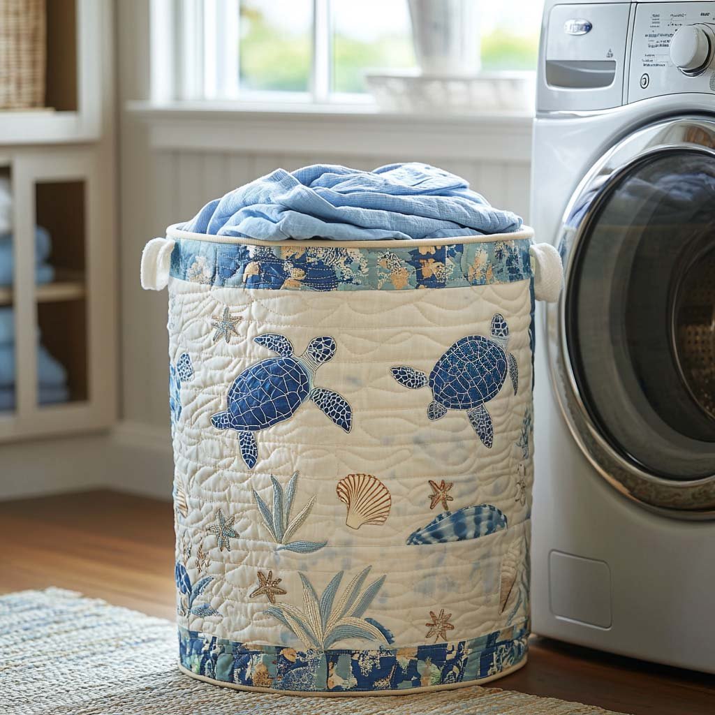 Coastal Calm Quilted Laundry Basket Merch For Her