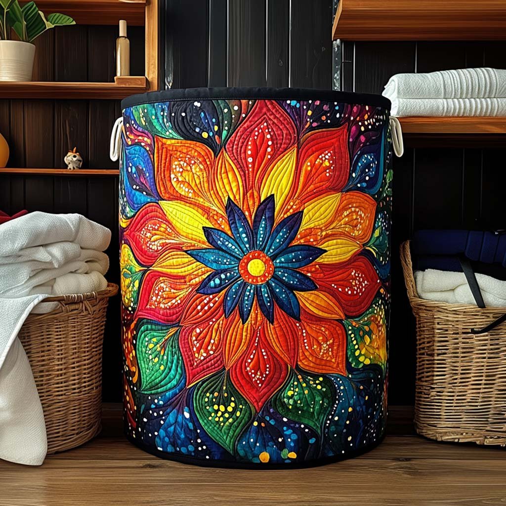 Cosmic Bloom Mandala Quilted Laundry Basket Father�s Day Merch Gift