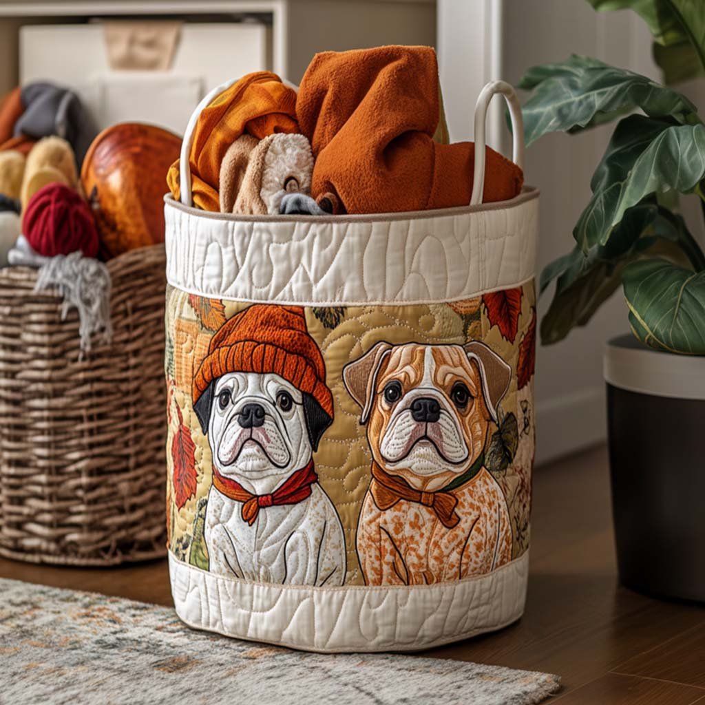 Bulldog Cozy Mood Quilted Laundry Basket Father�s Day Merch Gift