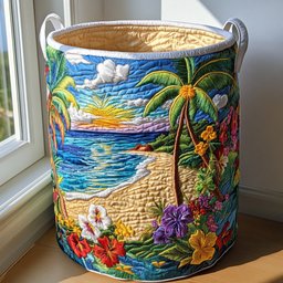 Coral Breeze Quilted Laundry Basket Merch For Cozy Nights