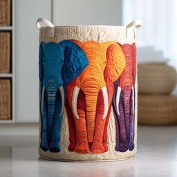 Colorful Elephant Quilted Laundry Basket Excellent Gift For Her