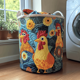 Cheerful Chicken Quilted Laundry Basket Merch For Family Time