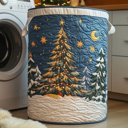 Christmas Trees Quilted Laundry Basket Merch For Family Time