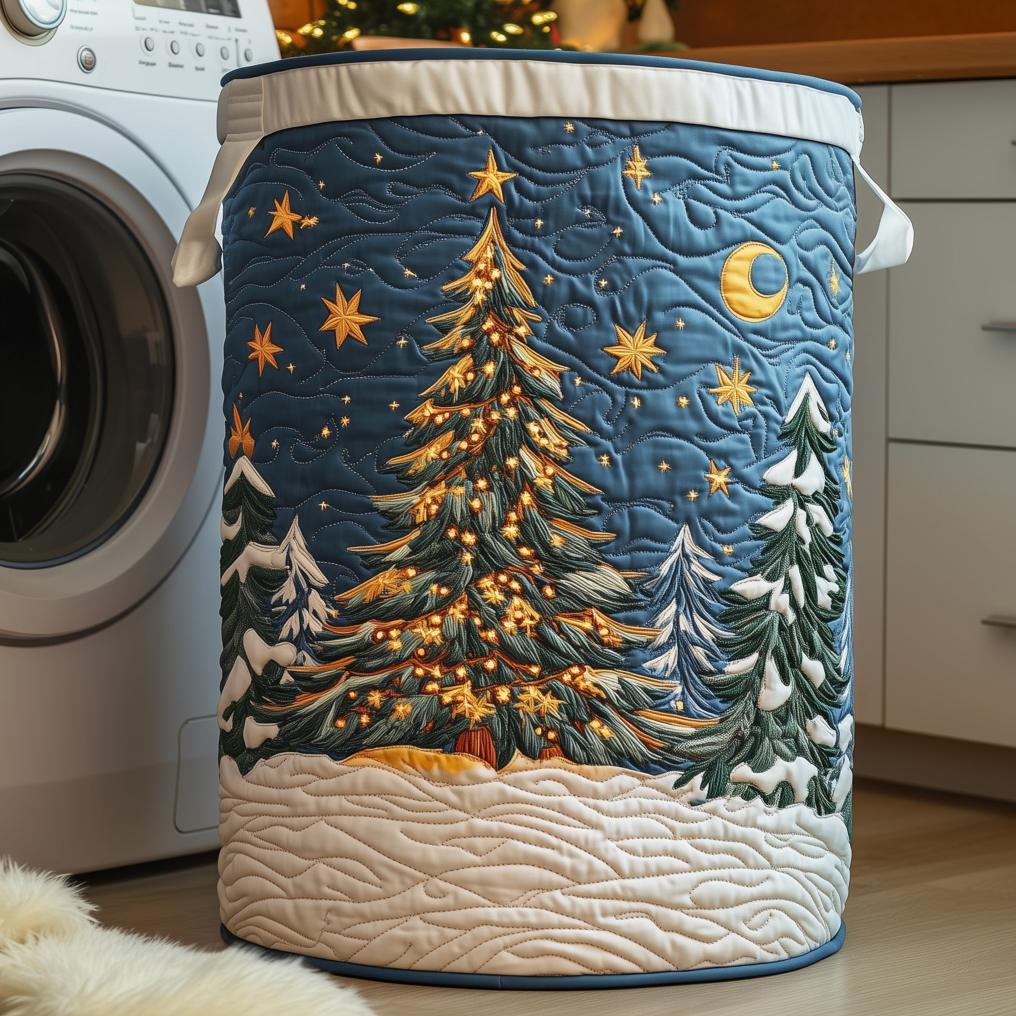 Christmas Trees Quilted Laundry Basket Merch For Family Time