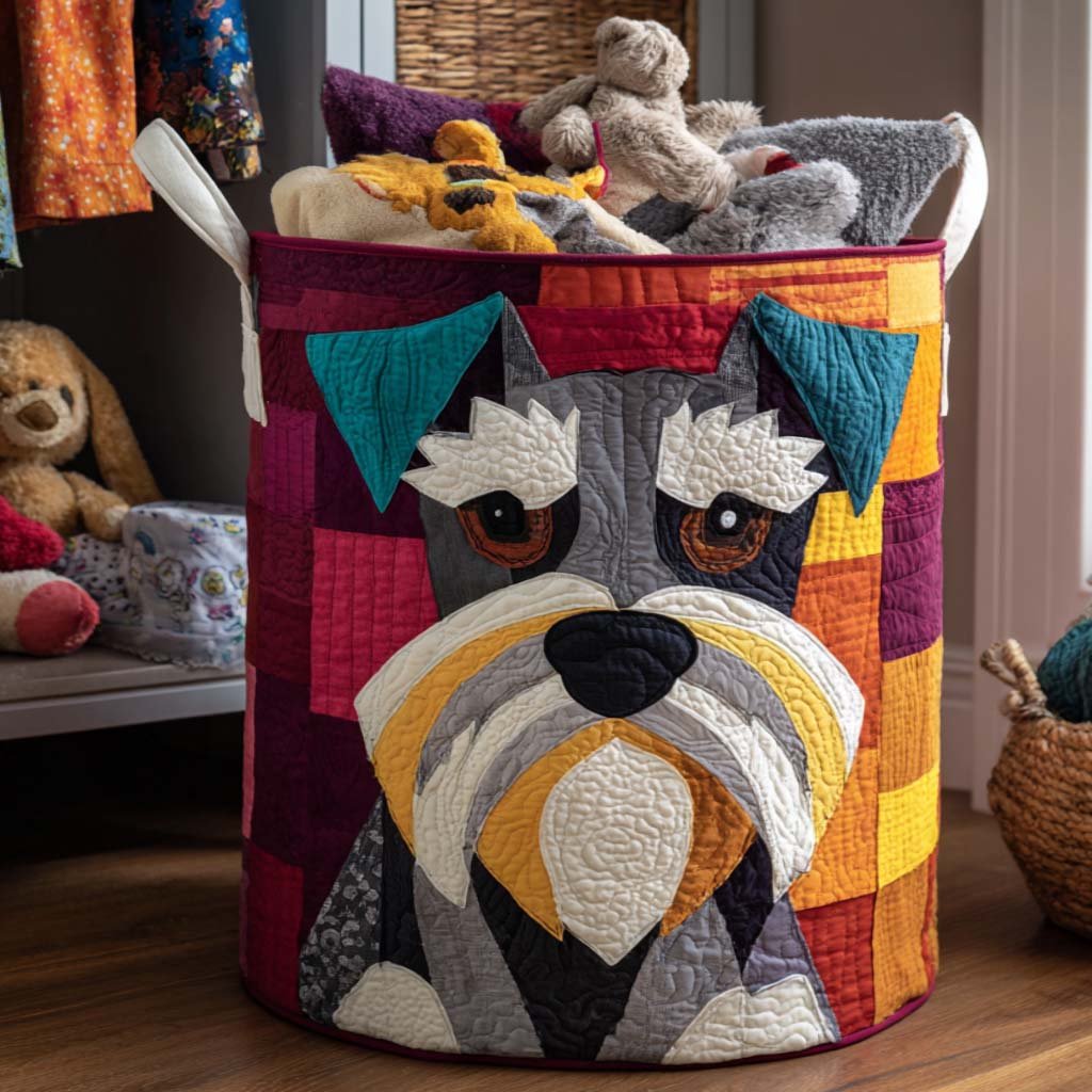 Colorful Schnauzer Quilted Laundry Basket Holiday Gift For Laundry Lovers