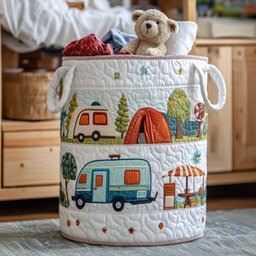Camper Nights Quilted Laundry Basket Mother�s Day Merch Gift