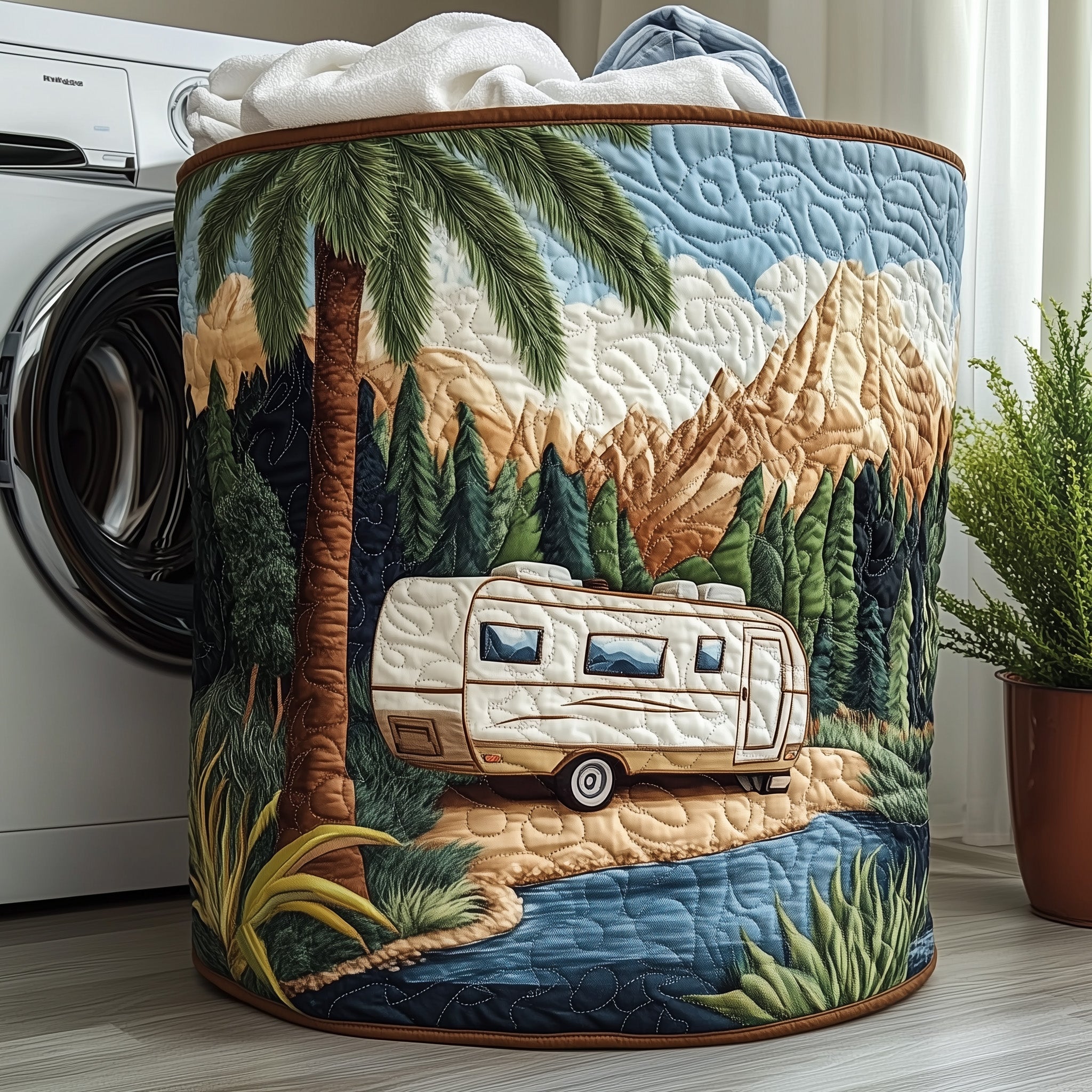 Camping Vibe Quilted Laundry Basket Excellent Gift For Her