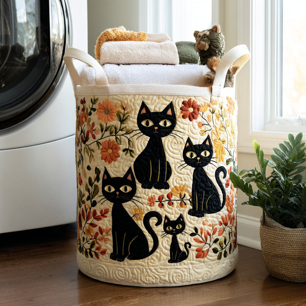 Cats In Bloom Quilted Laundry Basket Excellent Gift For Her