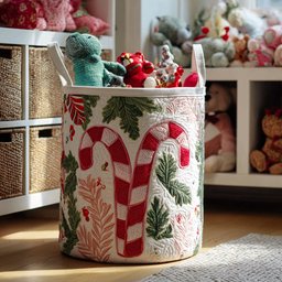 Candy Cane Wishes Quilted Laundry Basket Graduation Merch Gift