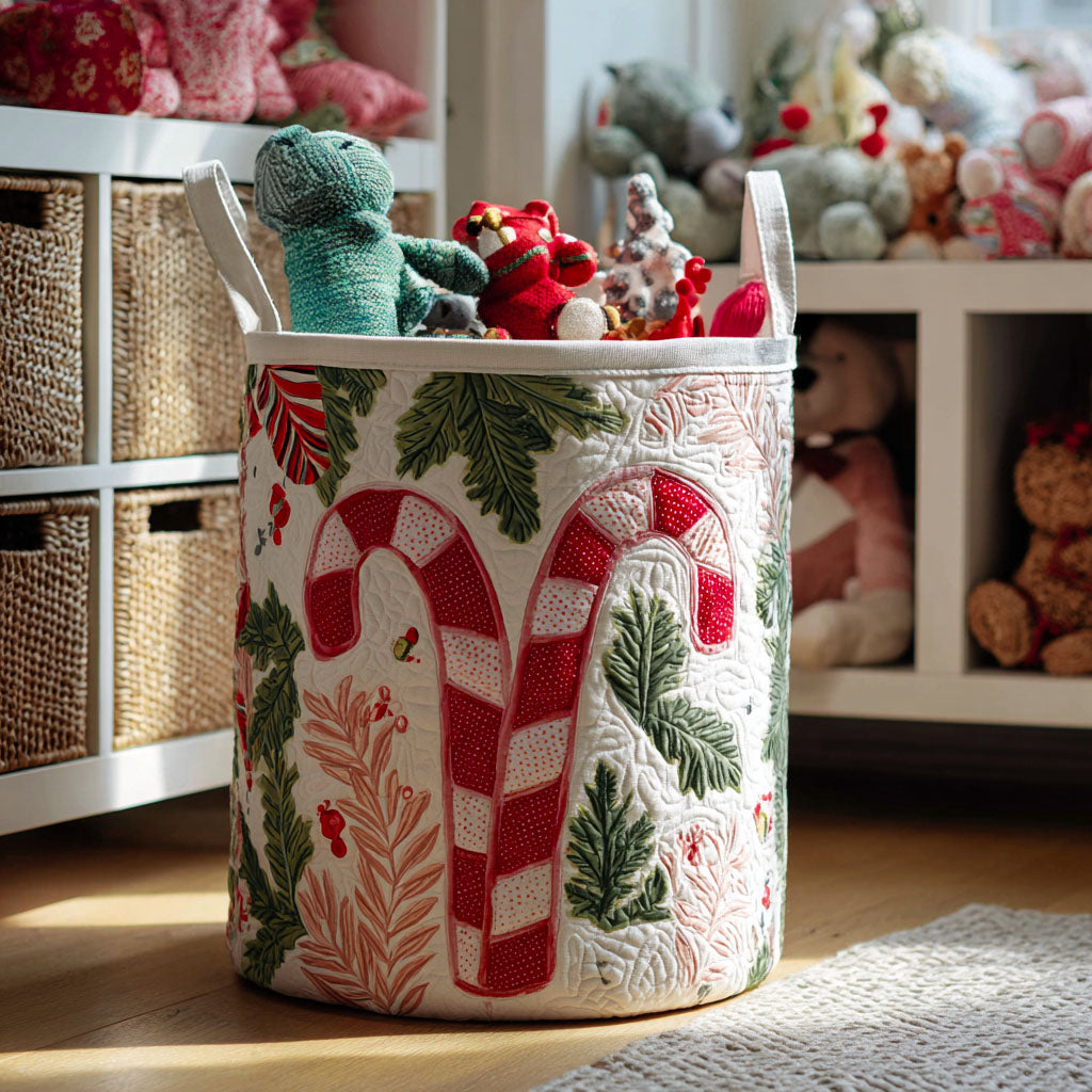 Candy Cane Wishes Quilted Laundry Basket Graduation Merch Gift