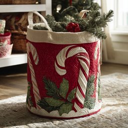Candy Cane Whimsy Quilted Laundry Basket Mother�s Day Merch Gift