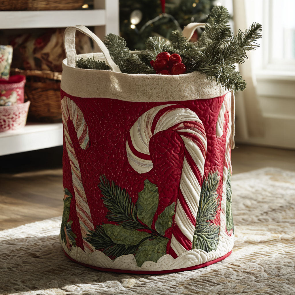 Candy Cane Whimsy Quilted Laundry Basket Mother�s Day Merch Gift