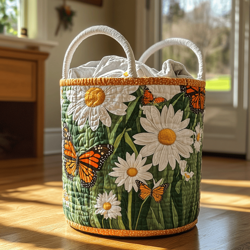 Butterfly Bloom Quilted Laundry Basket Holiday Merch Gift