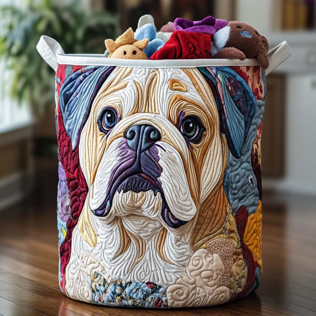 Bulldog Daydream Quilted Laundry Basket New Year Merch Gift