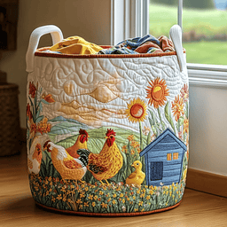 Chicken Meadow Quilted Laundry Basket Valentine�s Day Merch Gift