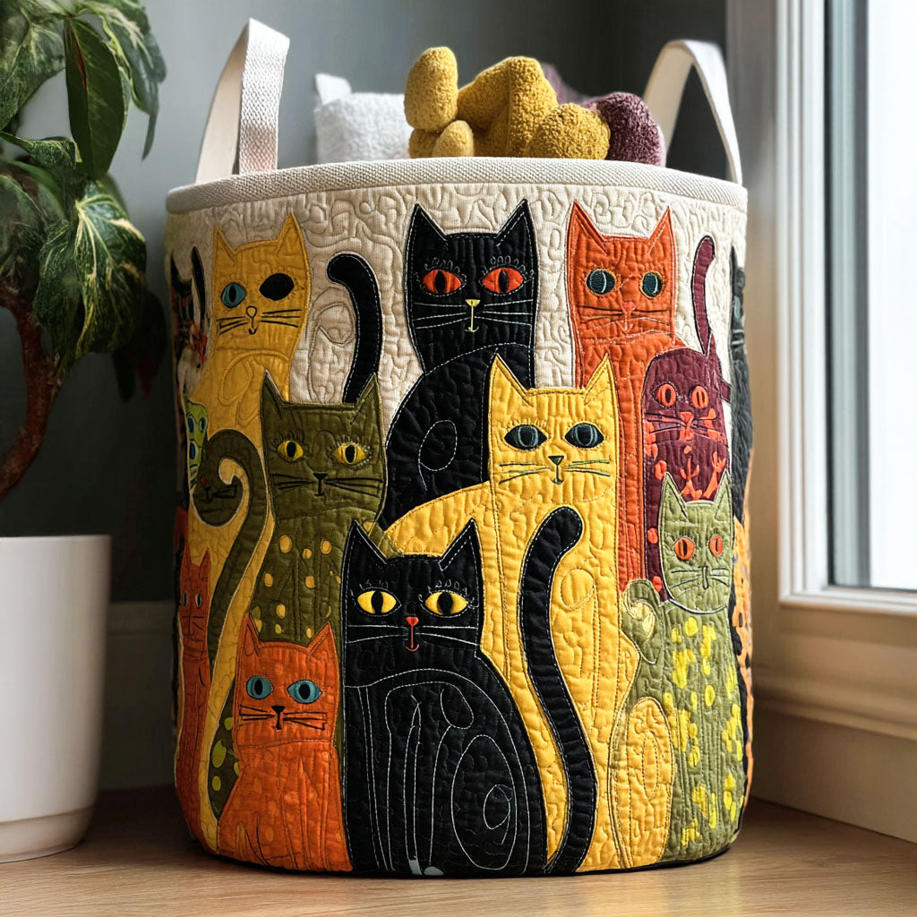 Cat Quilted Laundry Basket Merch For Family