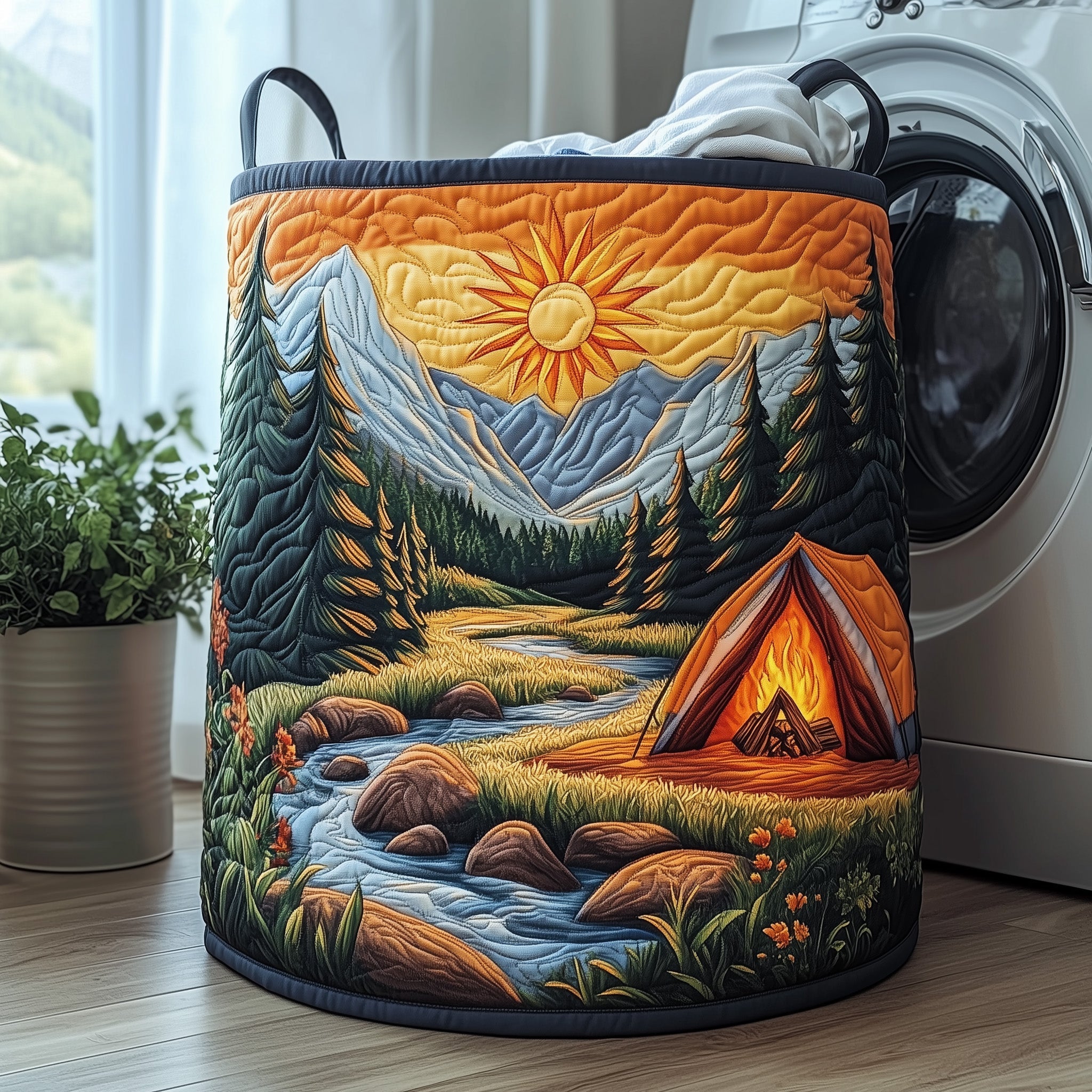 Camping Vibe Quilted Laundry Basket Valentine�s Day Merch Gift