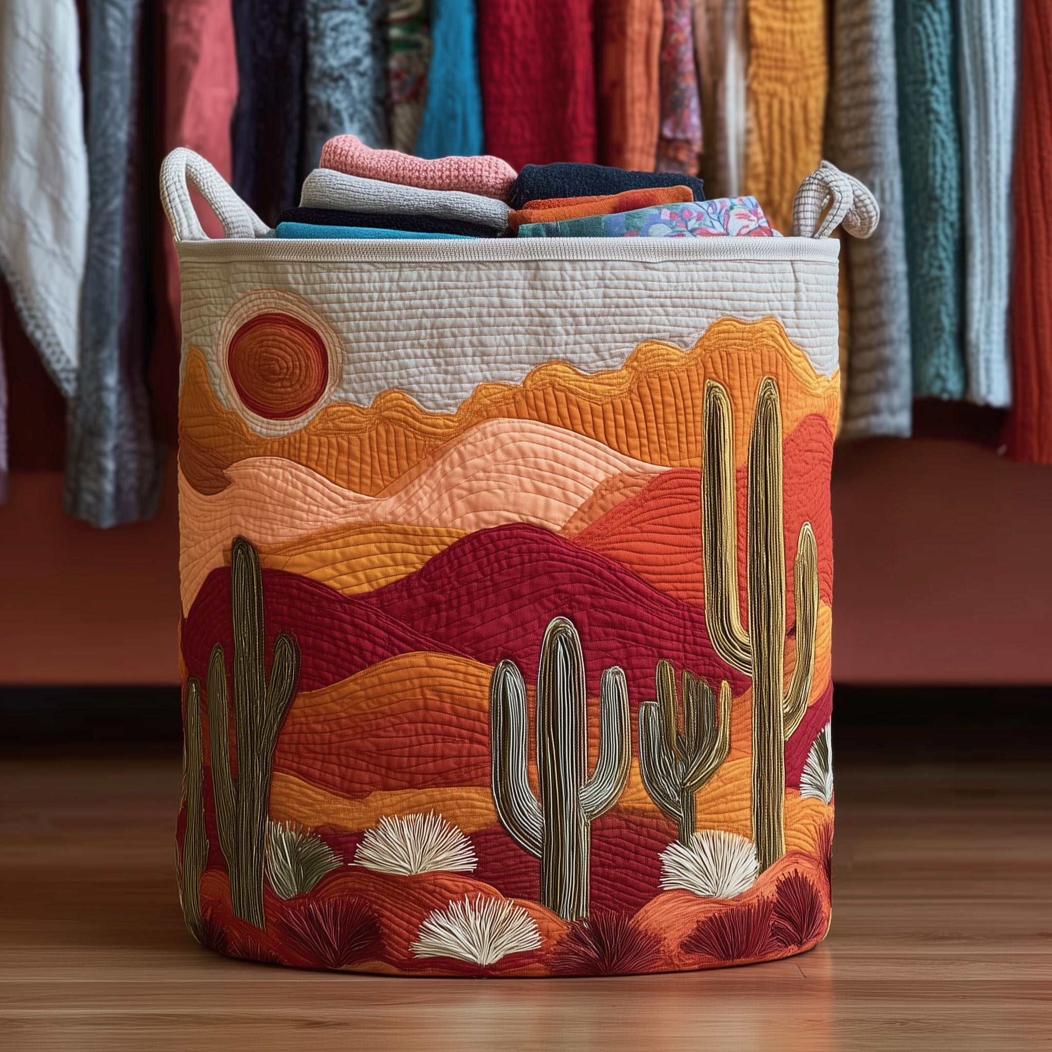 Cactus Sunset Quilted Laundry Basket Mother�s Day Merch Gift