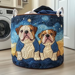 Bulldog Friends Quilted Laundry Basket Excellent Gift For Her
