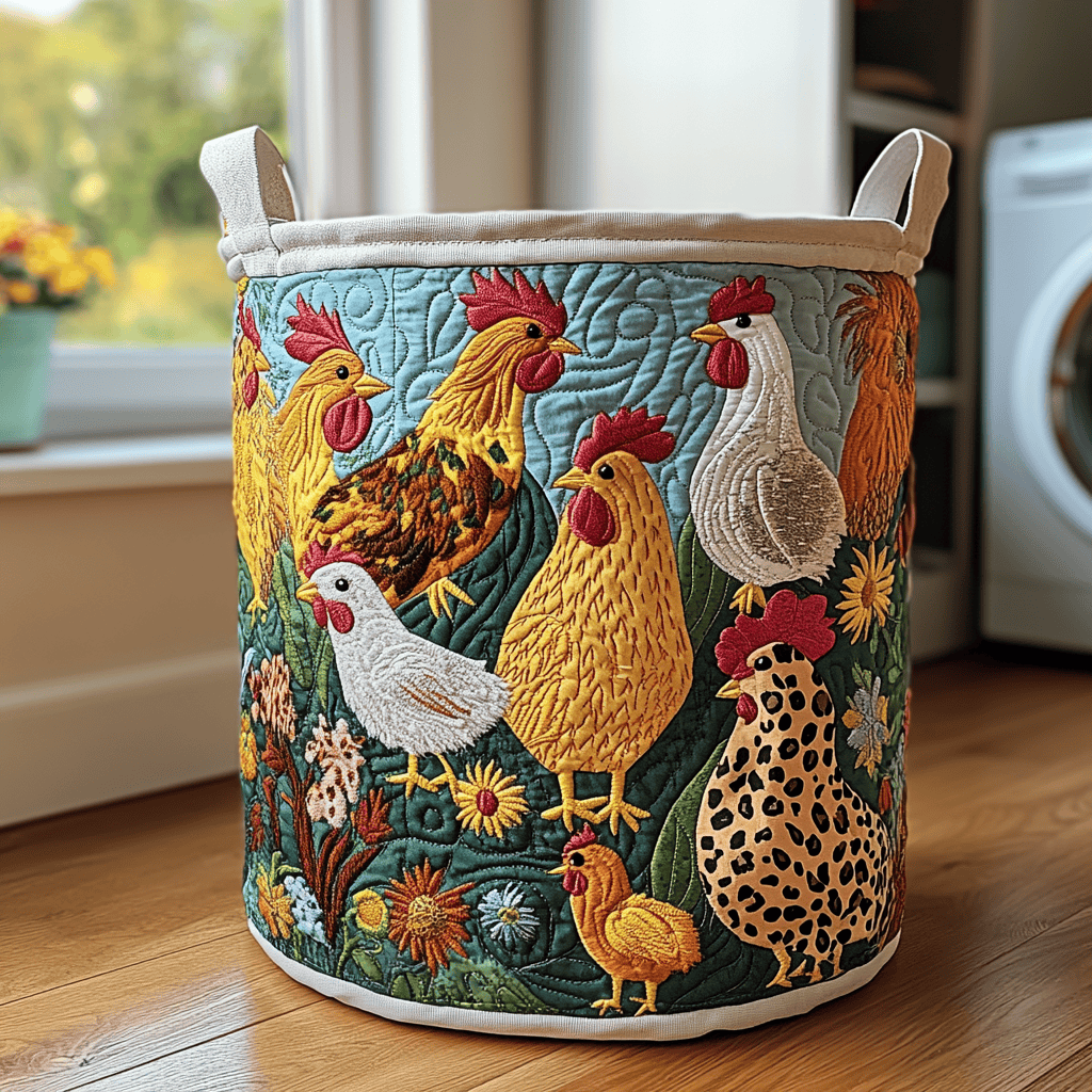 Chicken Parade Quilted Laundry Basket Merch For Him Birthday Merch Gift