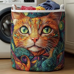 Cat Purrs Quilted Laundry Basket Easter Merch Gift