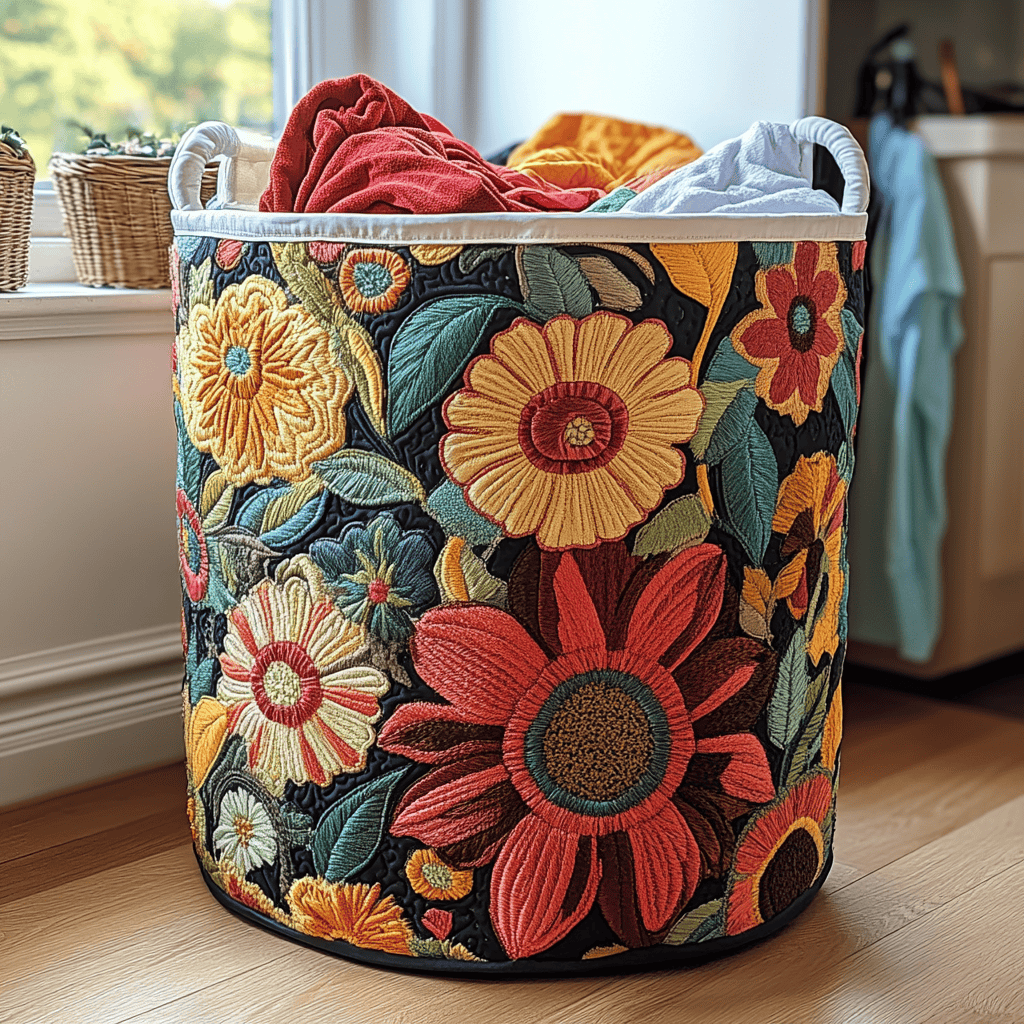 Bright Meadow Quilted Laundry Basket Birthday Merch Gift