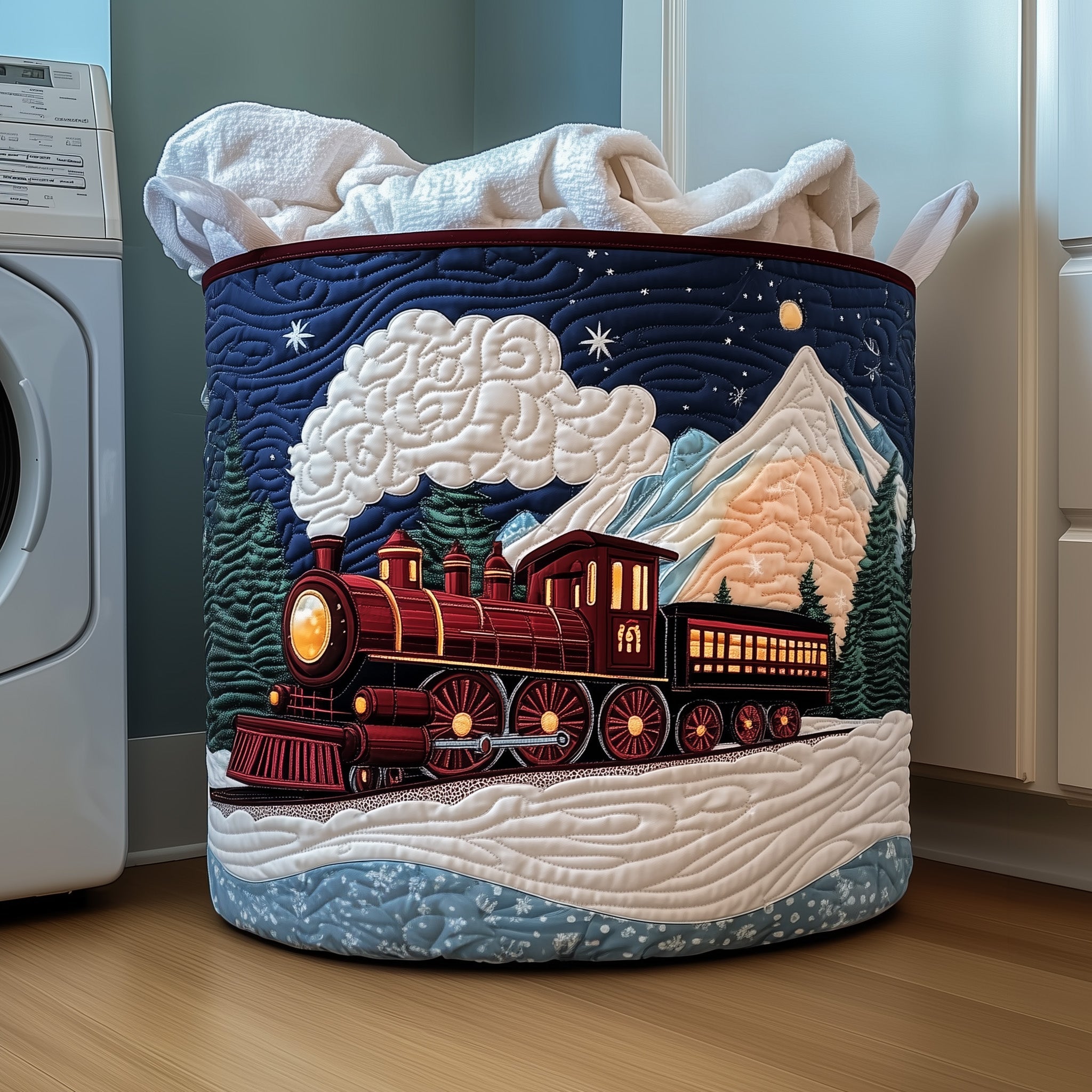 Christmas Train Quilted Laundry Basket Valentine�s Day Merch Gift