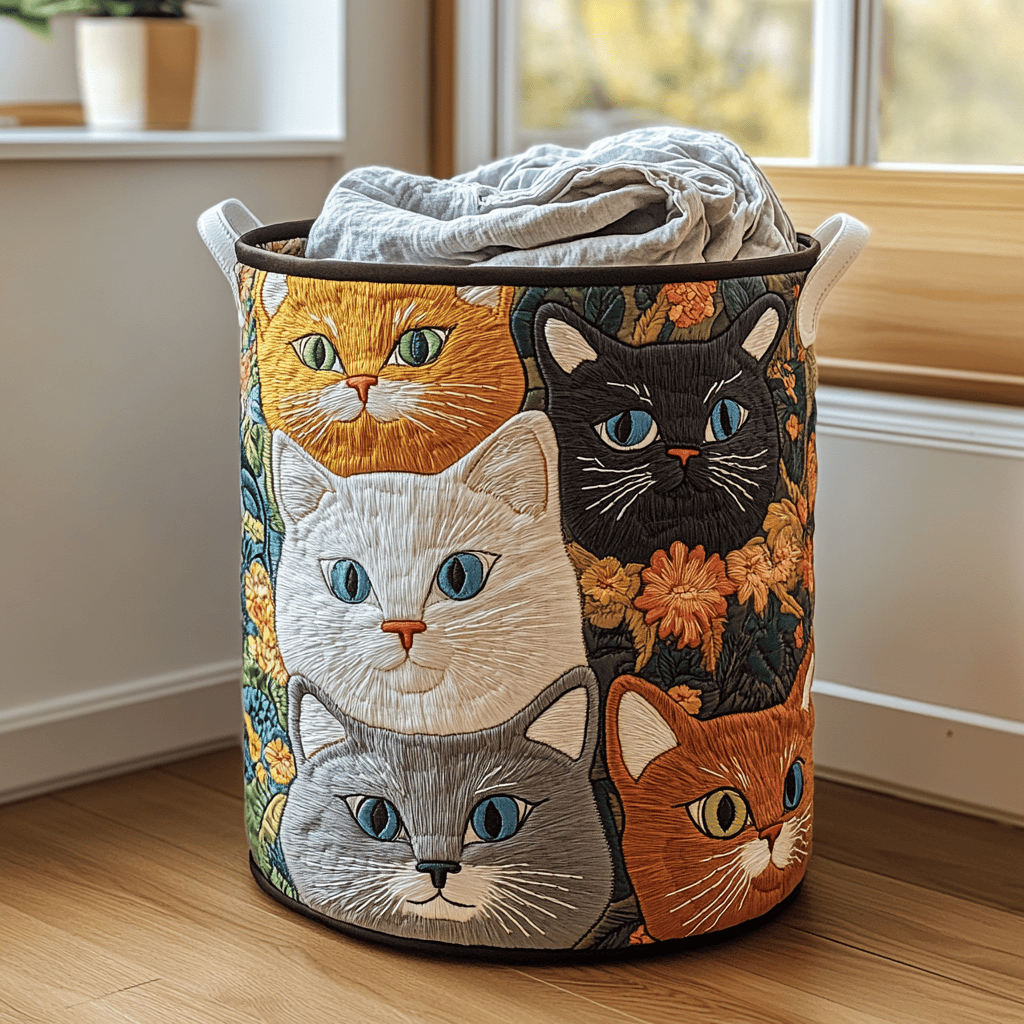 Cat Meadow Quilted Laundry Basket Perfect Gift For Your House