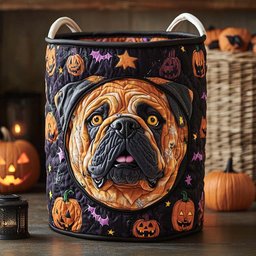 Bulldog Night Quilted Laundry Basket Fall Merch Pick