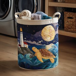 Celestial Turtle Night Quilted Laundry Basket Unique Gift For Laundry Lovers