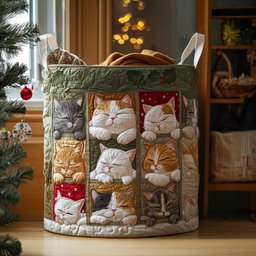 Cozy Kitty Quilted Laundry Basket Merch For Dad