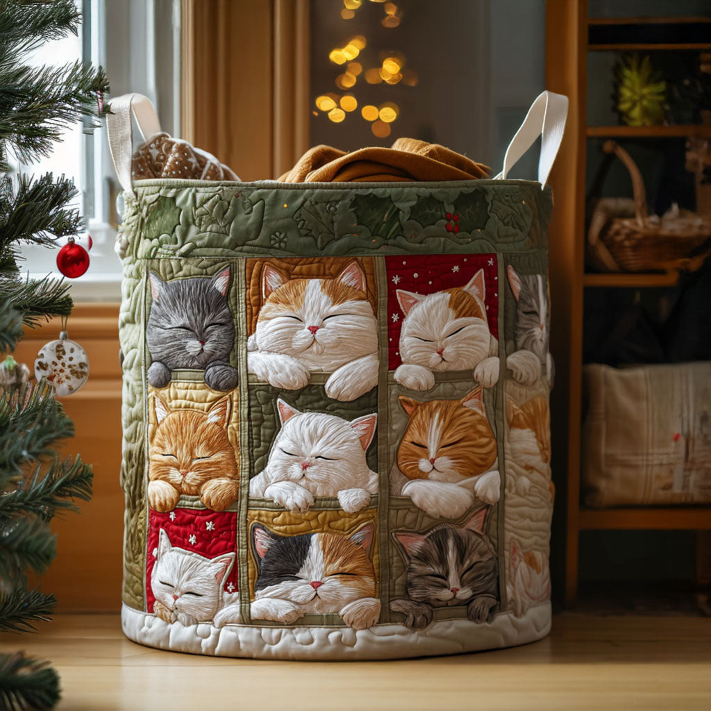 Cozy Kitty Quilted Laundry Basket Merch For Dad