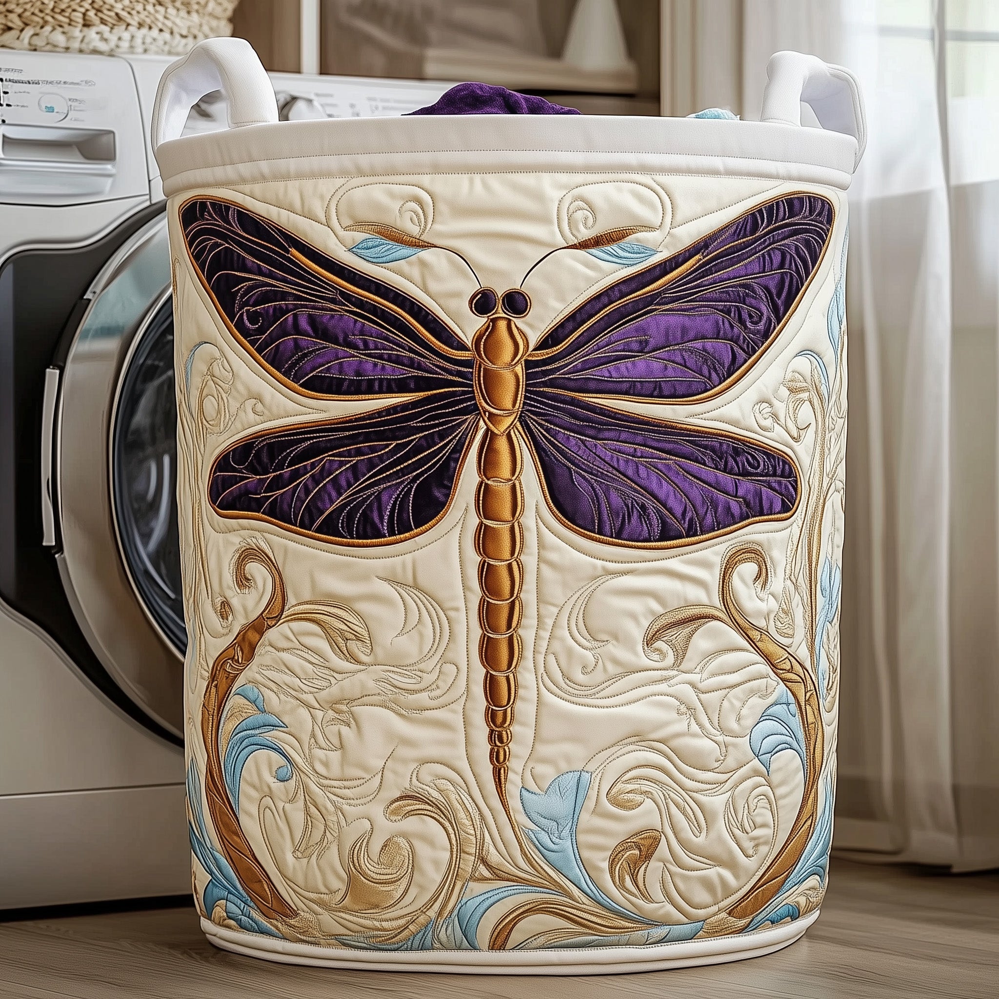 Dragonfly Charm Quilted Laundry Basket Summer Merch Vibes