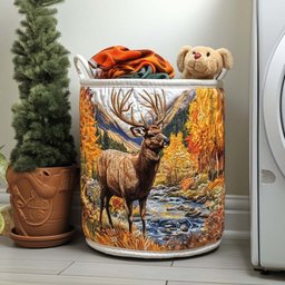 Elk Nature Path Quilted Laundry Basket Holiday Season Merch