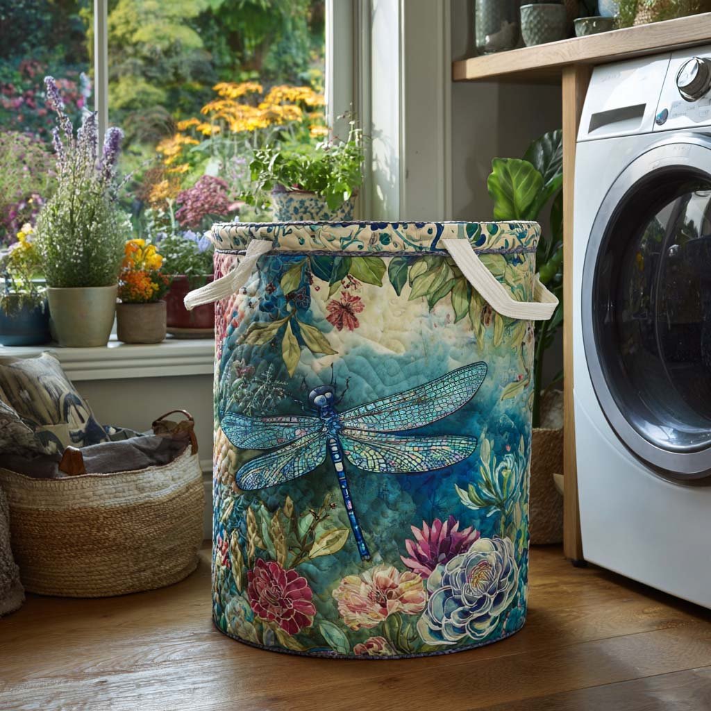 Dragonfly Charm Quilted Laundry Basket Merch For Her