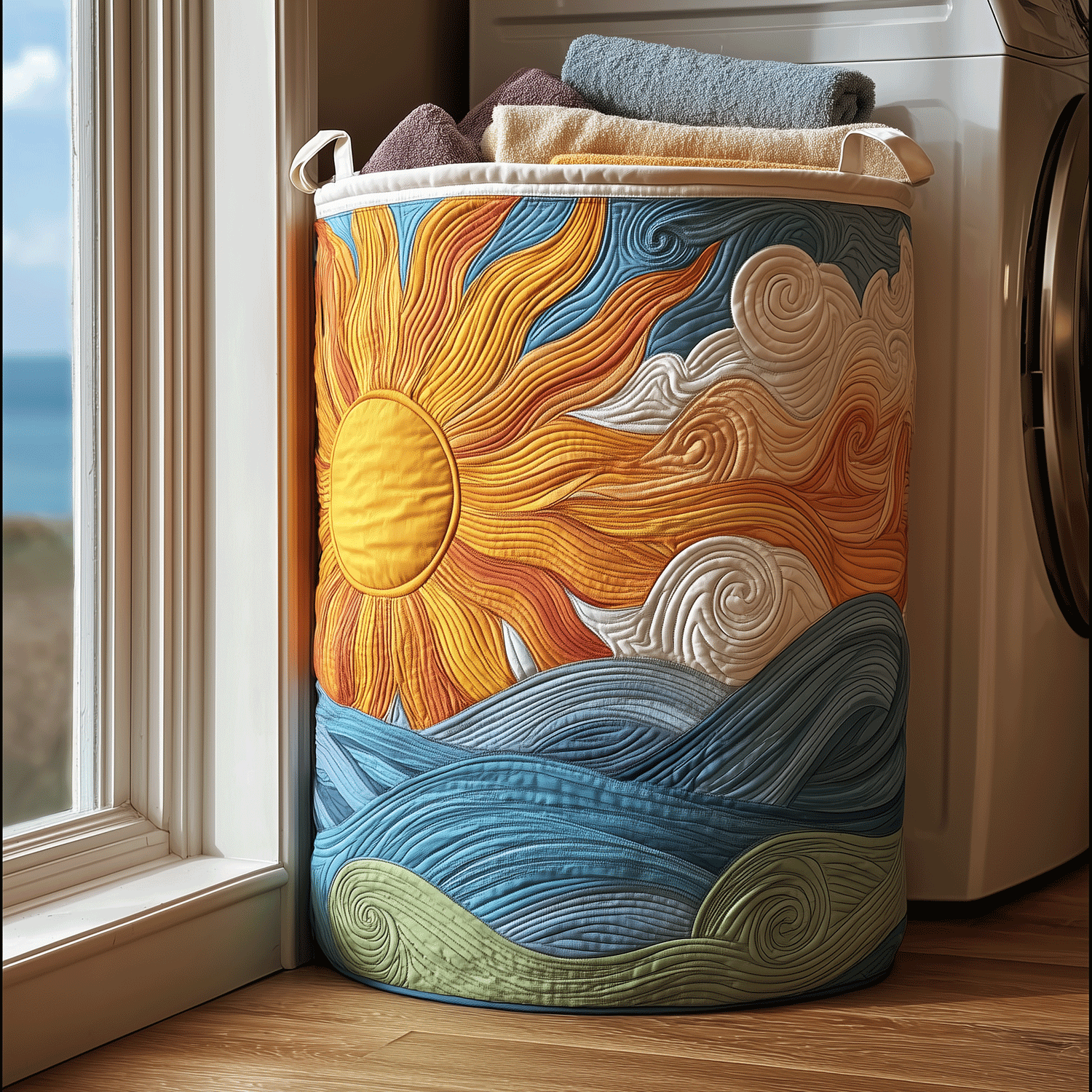 Daylight Mountain Quilted Laundry Basket Perfect Gift For College Dorm