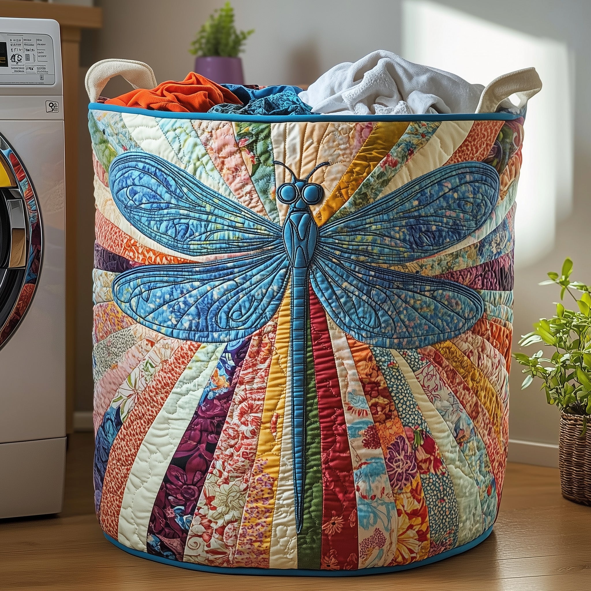 Dancing Dragonfly Quilted Laundry Basket Merch For Her