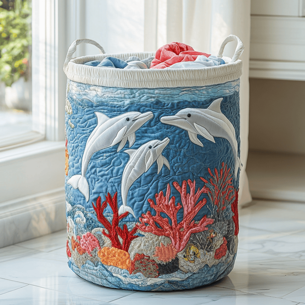 Dolphin Shore Quilted Laundry Basket Easter Merch Gift