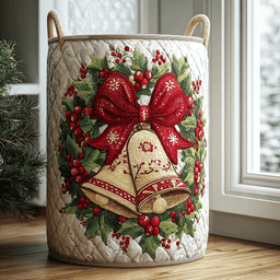 Festive Bell Quilted Laundry Basket Holiday Gift For Laundry Lovers