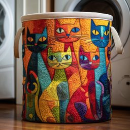 Whimsical Cat Quilted Laundry Basket Thoughtful Housewarming Gift