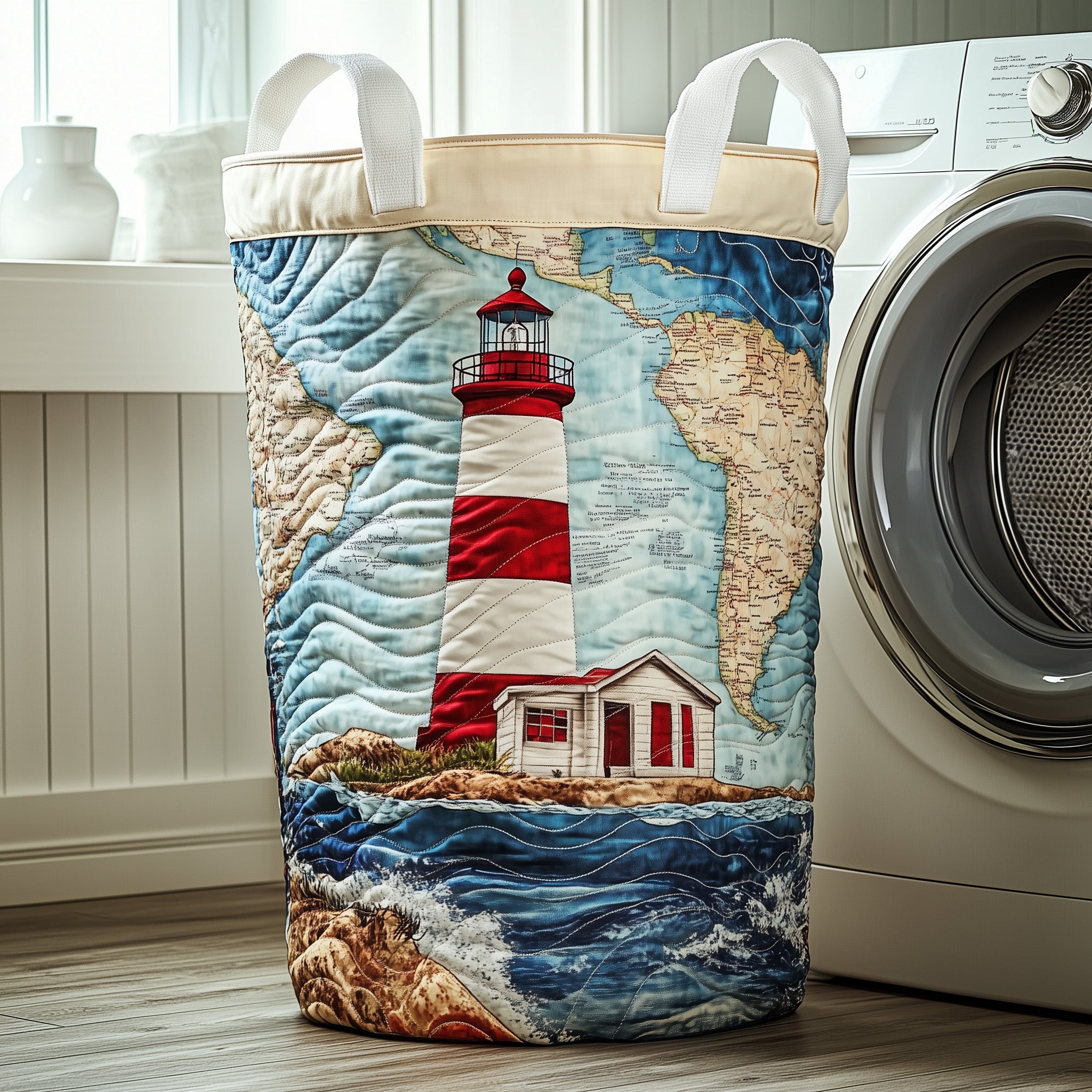 Nautical Lighthouse Quilted Laundry Basket Perfect Gift For College Dorm