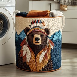 Native Bear Quilted Laundry Basket Merch For Cozy Nights