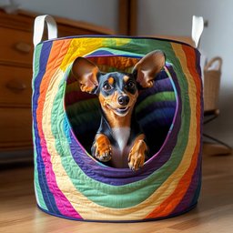 Rainbow Pup Joy Quilted Laundry Basket Merch For Dad