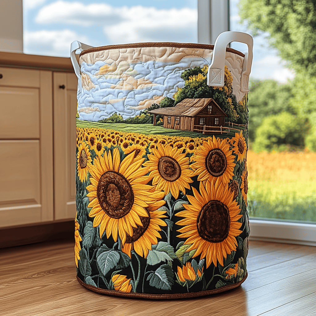 Sunflower Bliss Quilted Laundry Basket Father�s Day Merch Gift