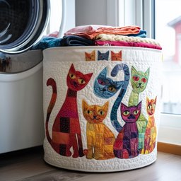 Playful Cat Quilted Laundry Basket Perfect Birthday Gift Idea