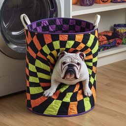 Spiral Bulldog Quilted Laundry Basket Christmas Merch Gift