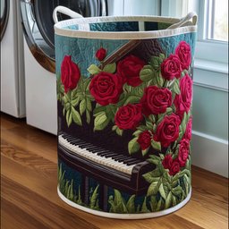 Whispering Piano Bloom Quilted Laundry Basket Merch For Her